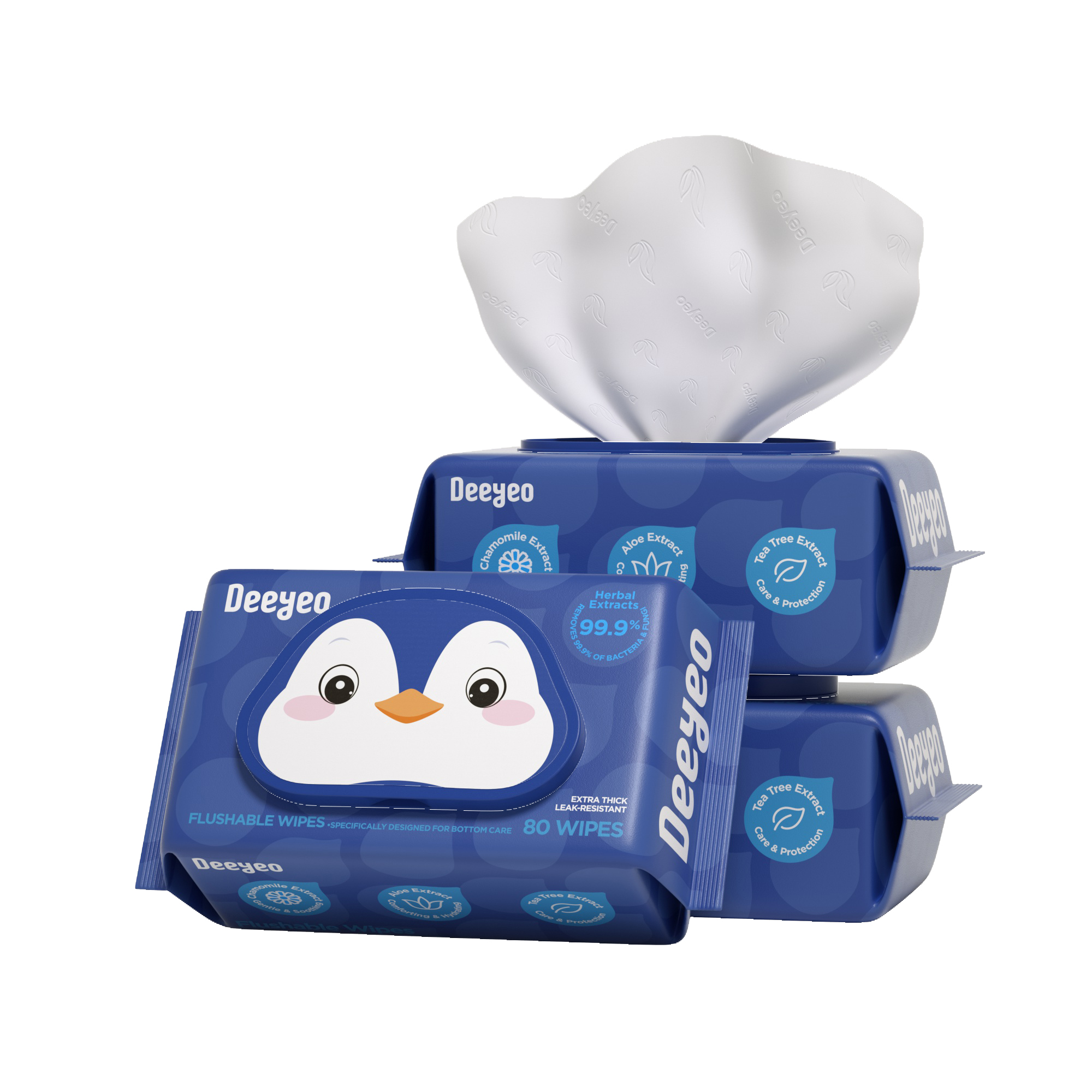 Deeyeo Flushable Toilet Wet Wipes (80 Count Family Pack & 10 Count Travel Pack)