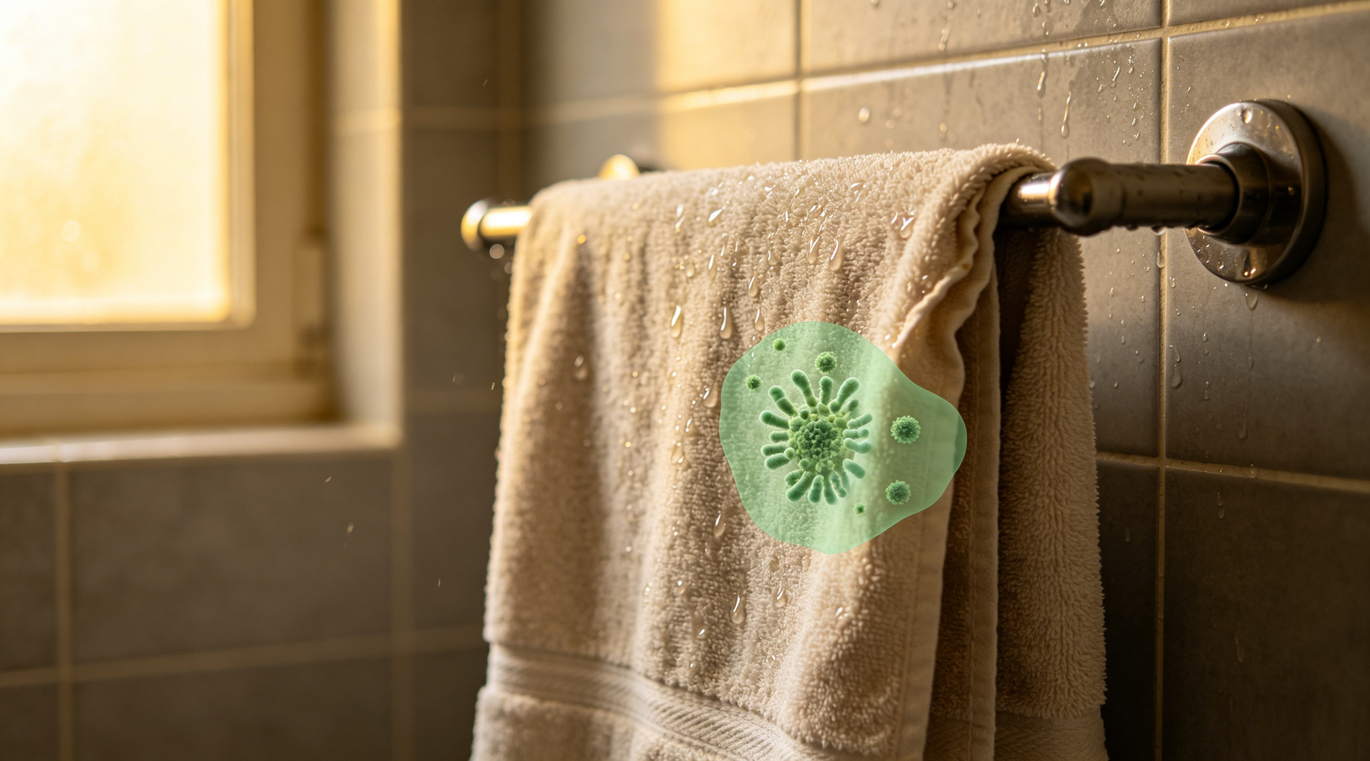 traditional bathroom towel exposed to moisture and bacteria